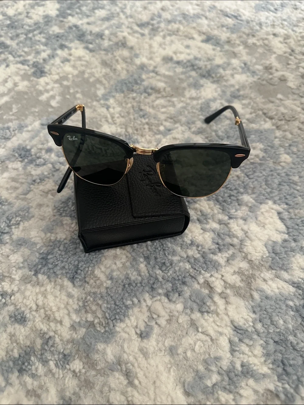 Ray-Ban Clubmaster Sunglasses in Black and Gold with Green Lenses